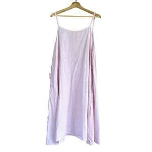 Krista Larson Cotton Slip Dress Pink Stripe Sleeveless Casual Lagenlook One Size